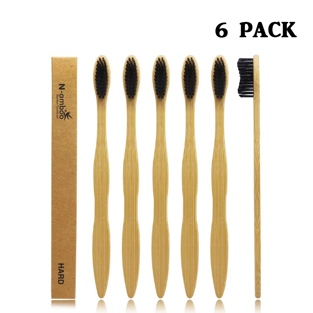 Hard Toothbrush Bamboo Toothbrush for Adult Manual Toothbrsuh Hard Bristles Pack of 6