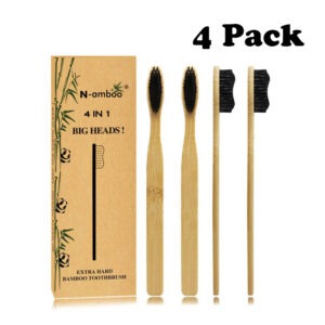 Super Hard Bristles Bamboo Toothbrush With Large Brush Head Pack of 4