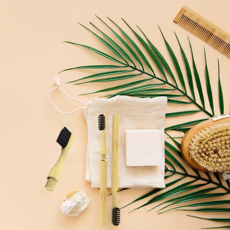 Bamboo Natural Folding Toothbrush with 4 Replaceable Brush Heads and Reusable Handle (Pack of 12)